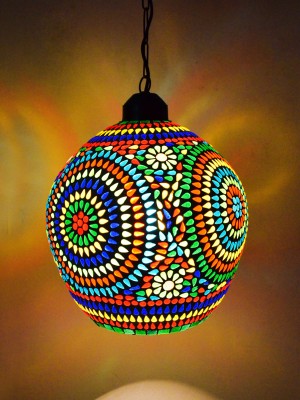 Multi Color Turkish Mosaic Pumpkin Shape Pendant Light Hanging Lantern Lamp