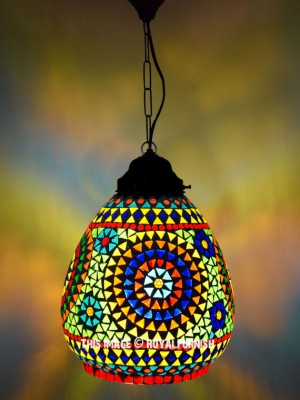 Mosaic Glass Head Ceiling Pendant Light Fixture Chandelier Lamp Shape