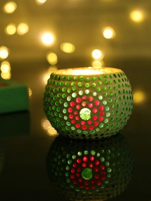 Multi-Colored Dots Mosaic Glass Votive Tea Light Candle Holder