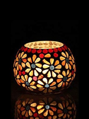 Rainbow Moroccan Mosaic Glass Tea Light Candle Holder for Decoration