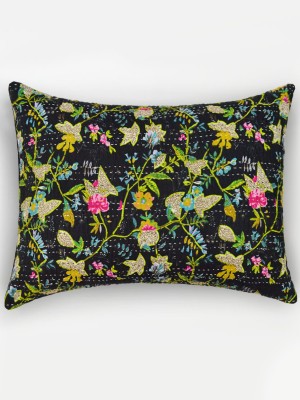 Boho Floral Paradise Standard Size Kantha Quilted Bed Pillow Sham Cover Set of Two 