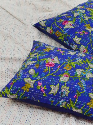 Boho Floral Paradise Standard Size Kantha Quilted Bed Pillow Sham Cover Set of Two 