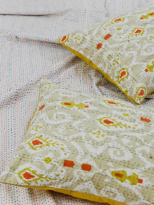 Decorative Paisley Ikat Printed Handmade Kantha Standard Pillow Sham Set of 2
