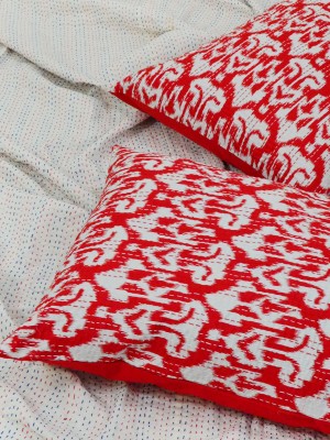 Boho ZigZag Ikat Handmade Kantha Embroidered Standard Pillow Sham Set of 2