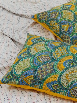 Bohochic Cotton Sea Wave Designer Handmade Kantha Standard Pillow Sham Set of 2