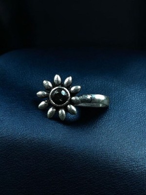 Antique Retro Style Flower Shaped Stone Nose Pin for Girls Non-Piercing Silver Oxidized Jewelry