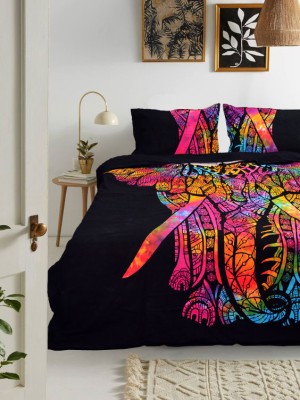 Asian Big Elephant Multi Tie Dye Duvet Covers with Set of Two Pillow Shams