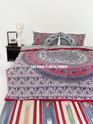 Bohemian Elephant Ring Mandala Bedding Duvet Covers Set with 2 Pillow Cases