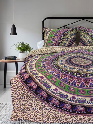 Elephant & Rajasthani Deer Ring Mandala Bedding Duvet Covers Set with 2 Pillow Cases
