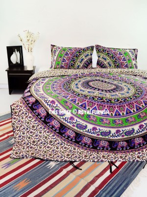 Elephant & Rajasthani Deer Ring Mandala Bedding Duvet Covers Set with 2 Pillow Cases