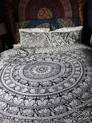 Boho Elephant Mandala Circle Bedding Duvet Covers with Set of 2 Pillow Covers