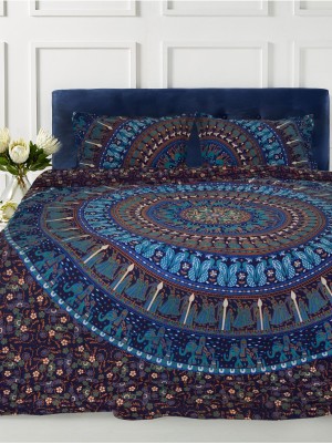 Blue Bohemian Elephant Camel Bedding Mandala Duvet Cover Set with 2 Pillow Cover