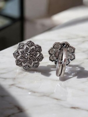 Traditional Round Silver Oxidized Adjustable Toe Ring for Women