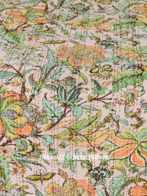 Multicolored Bohemian Floral Indian Kantha Quilt Bedding Throw - Queen Size