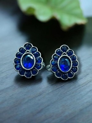 Exquisite Stone Work Silver Oxidized Toe Ring Ethnic Jewelry for Women