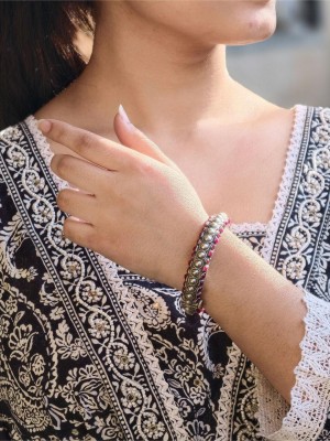 Antique Silver Oxidized Stone Work Bangle Tribal Designer Openable Kada Bracelet