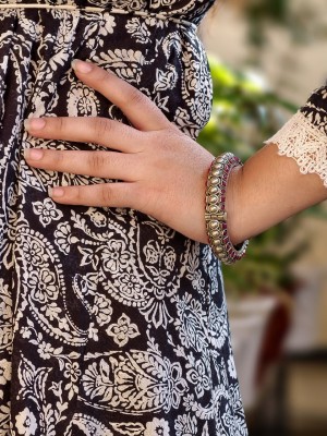 Antique Silver Oxidized Stone Work Bangle Tribal Designer Openable Kada Bracelet