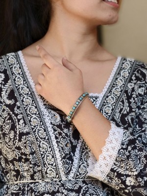 Graceful Silver Oxidized Stone Work Openable Bangle Kada Bracelet