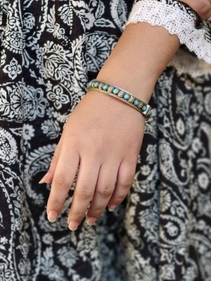 Graceful Silver Oxidized Stone Work Openable Bangle Kada Bracelet