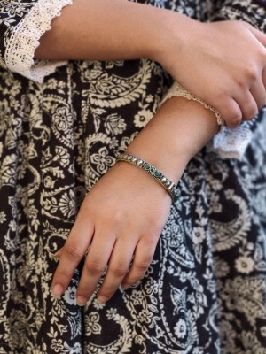 Classy Silver Oxidized Stone Work Openable Bangle Ethnic Kada Bracelet