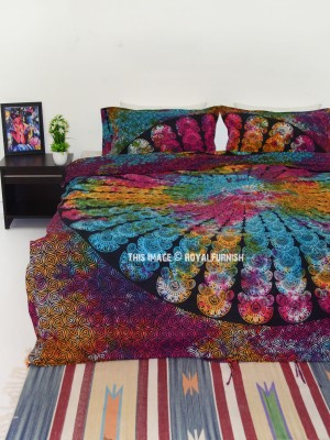 Multi Tie Dye Floral Hippie Elephant Mandala Duvet Cover with Set of 2 Pillow Sham