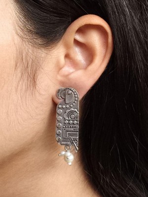 Stunning Parrot Designer Silver Oxidized Earring Tribal Jewlery Brass Stud Earring for Girls