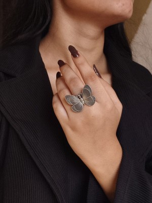 Unique Butterfly Ring for Women Indian Oxidized Silver Adjustable Free Size Finger Ring 