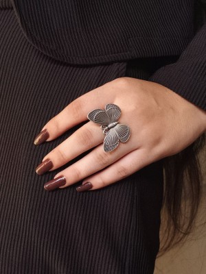 Unique Butterfly Ring for Women Indian Oxidized Silver Adjustable Free Size Finger Ring 
