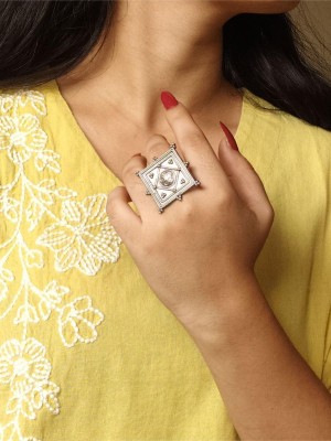 Antique Designer Ring Silver Oxidized Brass Adjustable Free Size Finger Ring Tribal Jewellery