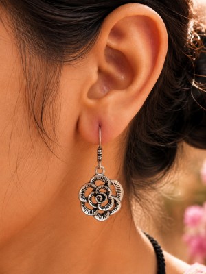 Adorable Flower Shape Designer Silver Plated Earring Hook Drop Daily Wear Jewlery for Women