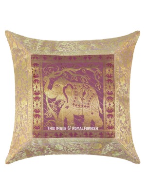 16" Traditional Indian Silk Brocade Elephant Decorative Square Cushion Cover Throw Pillow Case