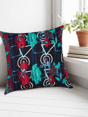 16" Vintage Black Multicolored Bohemian Handmade Kantha Decorative Throw Pillow Case Cushion Cover