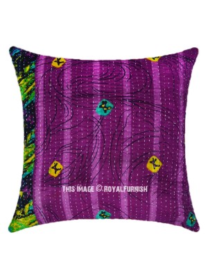20" Vintage Handmade Kantha Cushion Cover Colorful Bohemian Floral Decorative Throw Pillow Case