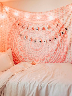 Sparkling Pink Gold Ombre Mandala Bohemian Wall Tapestry Queen Size Wall Hanging for Home Decor