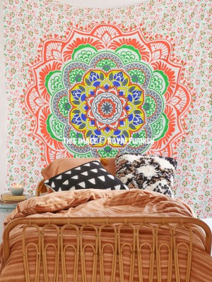 Camellias Boho Multi Colorful Mandala Tapestry Large Cotton Beach Throw Hippie Wall Tapestry 