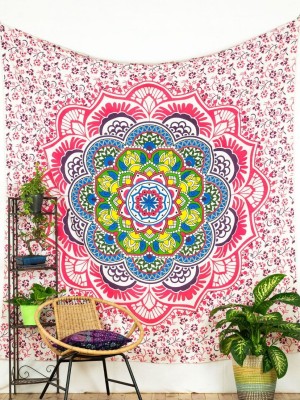 Camellias Boho Multi Colorful Mandala Tapestry Large Cotton Beach Throw Hippie Wall Tapestry 