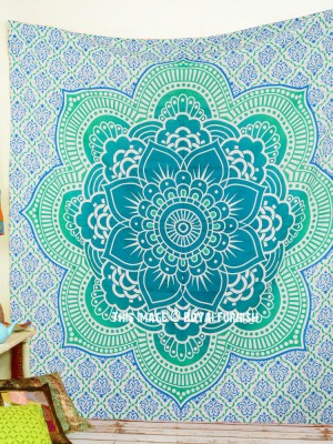 Flower of Life Multi Ombre Mandala Wall Tapestry Large Cotton Fabric Bohemian Wall Hanging