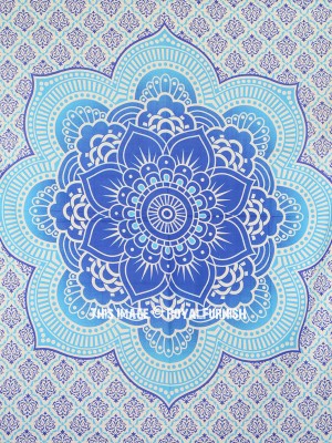 Flower of Life Multi Ombre Mandala Wall Tapestry Large Cotton Fabric Bohemian Wall Hanging