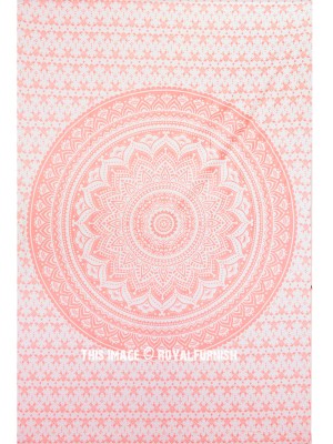 Sparkling Pink Gold Ombre Mandala Bohemian Wall Tapestry Twin Size Wall Hanging for Home Decor