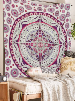 Pink & Purple Compass Print Tapestry Large Cotton Fabric Mandala Wall Hanging Beach Throw