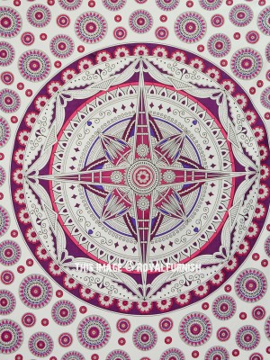 Pink & Purple Compass Print Tapestry Large Cotton Fabric Mandala Wall Hanging Beach Throw