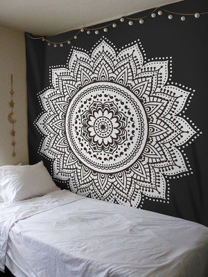 Black Multi Boho Mandala Tapestry Wall Hanging Cotton Large Queen Bedspread Hippie Decor