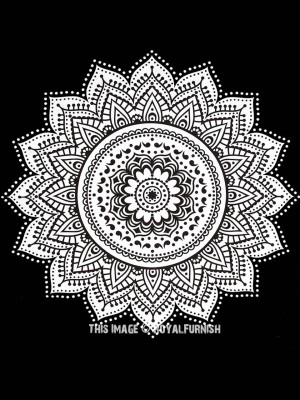 Black Multi Boho Mandala Tapestry Wall Hanging Cotton Large Queen Bedspread Hippie Decor