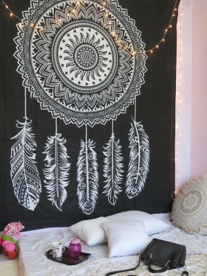 Black Multi Dream Catcher Wall Tapestry Bohemian Wall Hanging Beach Throw Twin Bedspread