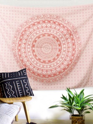 Glittering Pink Gold Mandala Wall Tapestry Twin Size Medallion Wall Hanging for Bohemian Room Decor