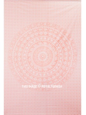 Glittering Pink Gold Mandala Wall Tapestry Twin Size Medallion Wall Hanging for Bohemian Room Decor