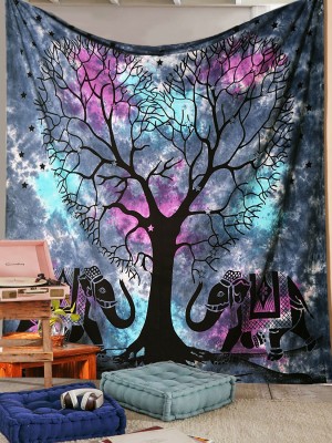 Hippie Multi Elephant Love Tree Wall Tapestry Tie Dye Cotton Fabric Wall Hanging Queen Bedspread