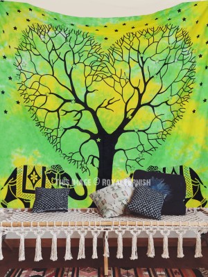 Hippie Multi Elephant Love Tree Wall Tapestry Tie Dye Cotton Fabric Wall Hanging Queen Bedspread
