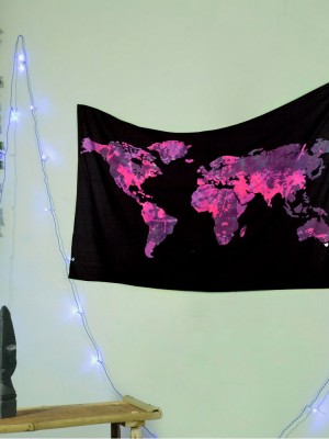 Small Black Multi World Map Wall Tapestry Tie Dye Hippie Atlas Wall Hanging