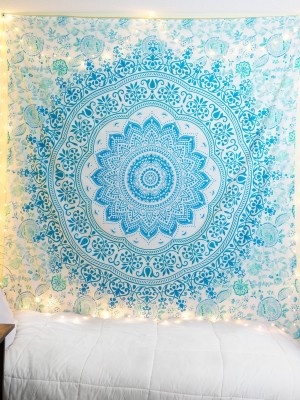 Multi Floral Mandala Tapestry Wall Hanging Large Queen Cotton Fabric Bedspread Bohemian Decor